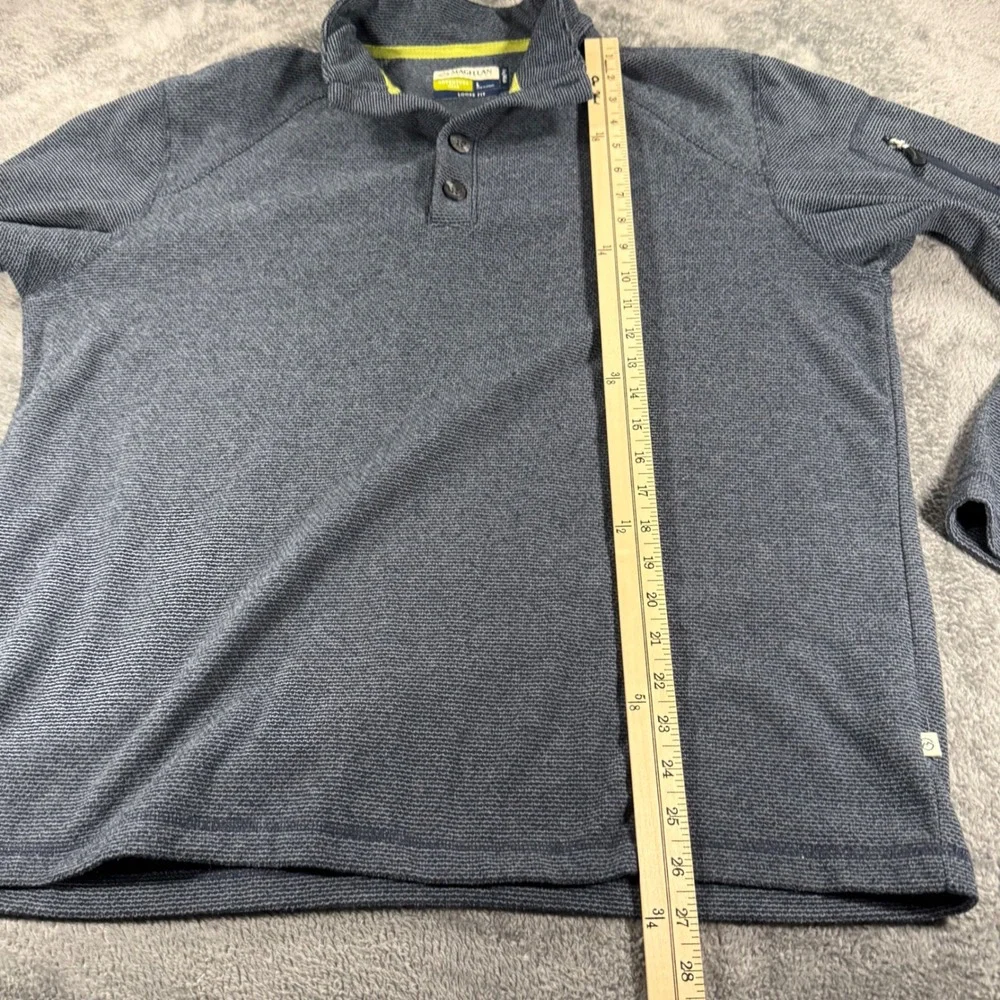 Magellan Outdoors Mens Blue Textured Pullover Mock Neck Button Loose Fit Large‎